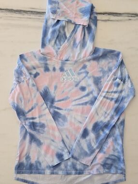 Adidas Girls' Tie-Dye Hoodie in Blue and Pink Size L (14)